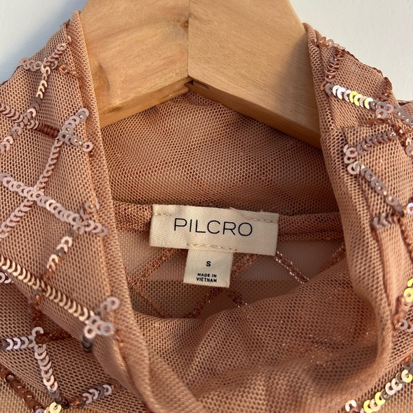 Pilcro Rose Gold Long Sleeve Mesh Mockneck Top with Sequin Detailing ✨ - Picture 3 of 6